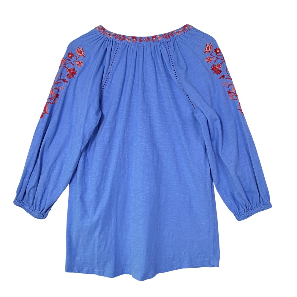 Soft Surroundings Womens Size Small Blue Embroidered Boho Peasant Top - Picture 3 of 9